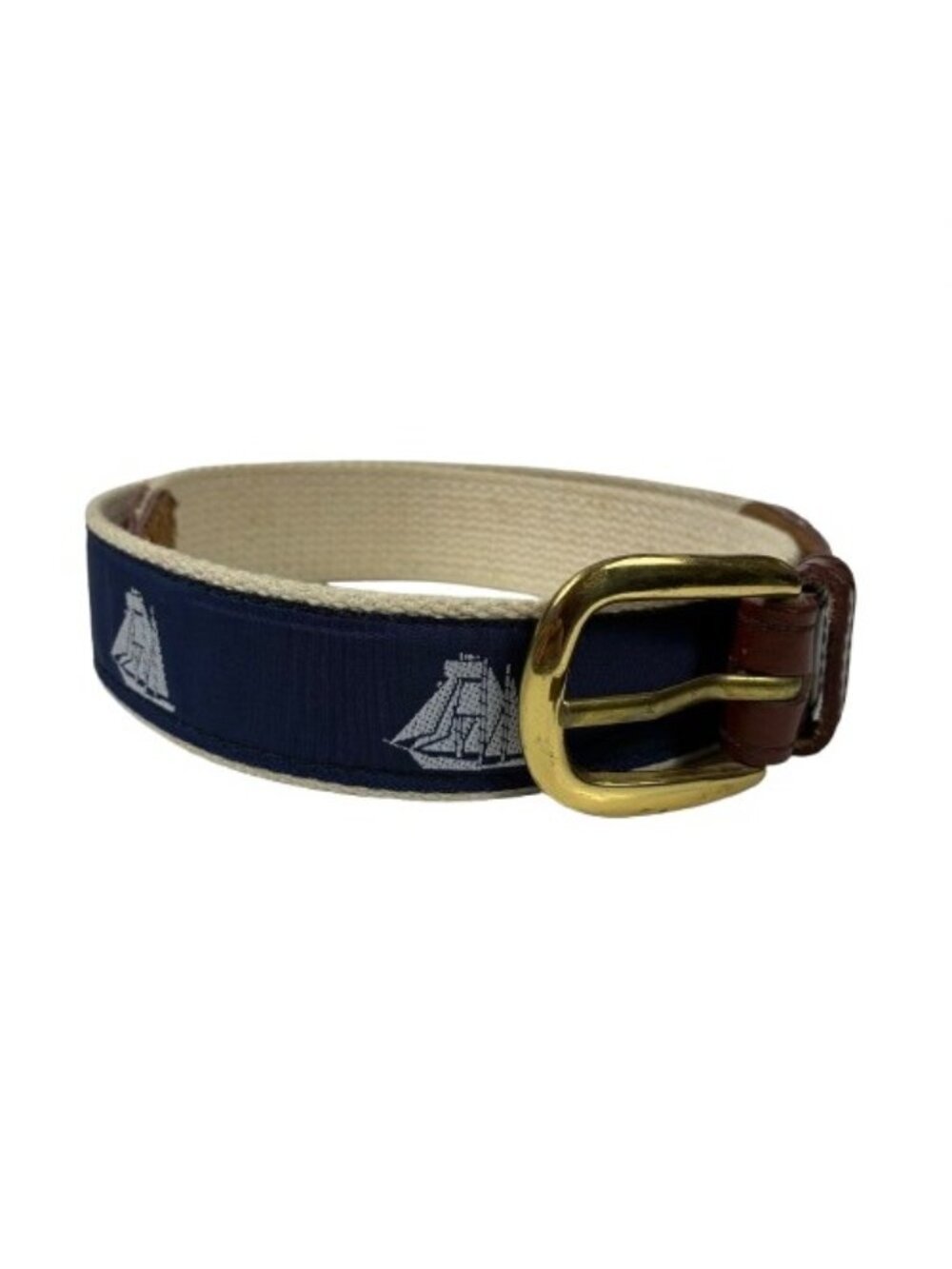 VTG Canterbury Sailboat Theme Brass Buckle Belt Sz 32 Preppy Nautical